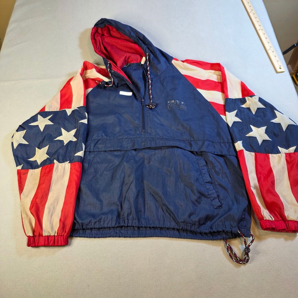 Vintage Pro Spirit USA Flag Anorak Windbreaker Jacket Mens Large Patriotic Navy